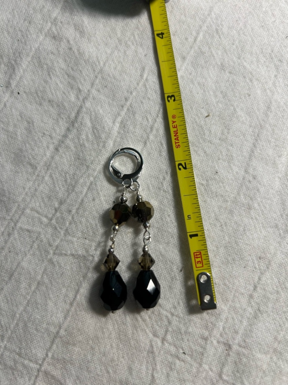 Black Teardrop Dangle Earrings with Smoky topaz and metallic crystal Accents